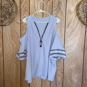cold shoulder zip up blouse size large